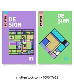 Vector covers design set with retro style. Cool geometric memphis style poster template. Summer and autumn design template.