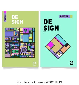 Vector covers design set with retro style. Cool geometric memphis style poster template. Summer and autumn design template.