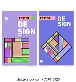 Vector covers design set with retro style. Cool geometric memphis style poster template. Summer and autumn design template.