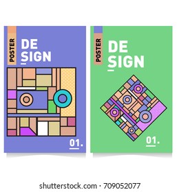 Vector covers design set with retro style. Cool geometric memphis style poster template. Summer and autumn design template.