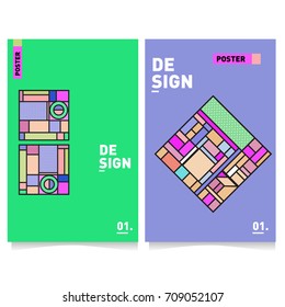 Vector covers design set with retro style. Cool geometric memphis style poster template. Summer and autumn design template.