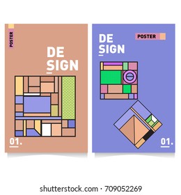 Vector covers design set with retro style. Cool geometric memphis style poster template. Summer and autumn design template.