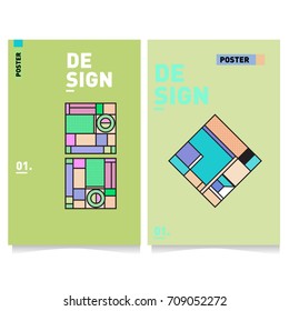 Vector covers design set with retro style. Cool geometric memphis style poster template. Summer and autumn design template.