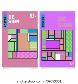 Vector covers design set with retro style. Cool geometric memphis style poster template. Summer and autumn design template.