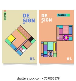 Vector covers design set with retro style. Cool geometric memphis style poster template. Summer and autumn design template.