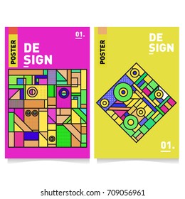Vector covers design set with retro style. Cool geometric memphis style poster template. Summer and autumn design template.