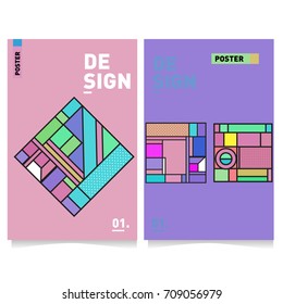 Vector covers design set with retro style. Cool geometric memphis style poster template. Summer and autumn design template.