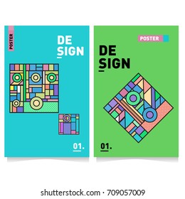 Vector covers design set with retro style. Cool geometric memphis style poster template. Summer and autumn design template.