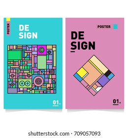 Vector covers design set with retro style. Cool geometric memphis style poster template. Summer and autumn design template.