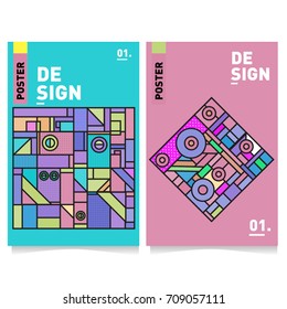 Vector covers design set with retro style. Cool geometric memphis style poster template. Summer and autumn design template.