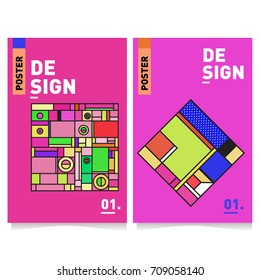 Vector covers design set with retro style. Cool geometric memphis style poster template. Summer and autumn design template.