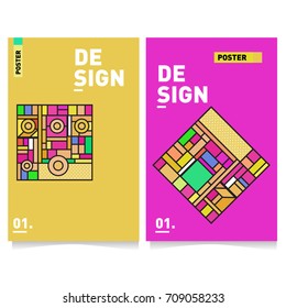 Vector covers design set with retro style. Cool geometric memphis style poster template. Summer and autumn design template.