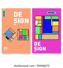 Vector covers design set with retro style. Cool geometric memphis style poster template. Summer and autumn design template.