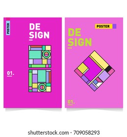 Vector covers design set with retro style. Cool geometric memphis style poster template. Summer and autumn design template.