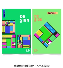 Vector covers design set with retro style. Cool geometric memphis style poster template. Summer and autumn design template.