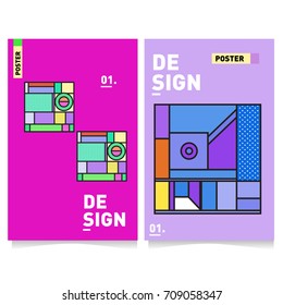 Vector covers design set with retro style. Cool geometric memphis style poster template. Summer and autumn design template.