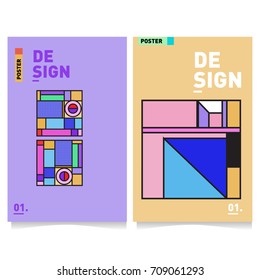 Vector covers design set with retro style. Cool geometric memphis style poster template. Summer and autumn design template.