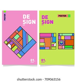 Vector covers design set with retro style. Cool geometric memphis style poster template. Summer and autumn design template.