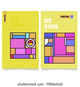 Vector covers design set with retro style. Cool geometric memphis style poster template. Summer and autumn design template.