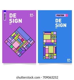 Vector covers design set with retro style. Cool geometric memphis style poster template. Summer and autumn design template.