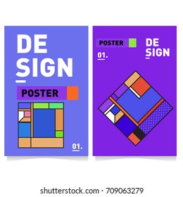 Vector covers design set with retro style. Cool geometric memphis style poster template. Summer and autumn design template.