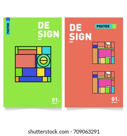 Vector covers design set with retro style. Cool geometric memphis style poster template. Summer and autumn design template.