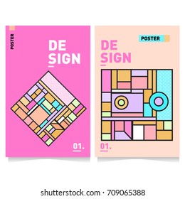 Vector covers design set with retro style. Cool geometric memphis style poster template. Summer and autumn design template.