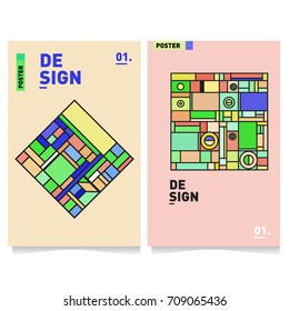 Vector covers design set with retro style. Cool geometric memphis style poster template. Summer and autumn design template.
