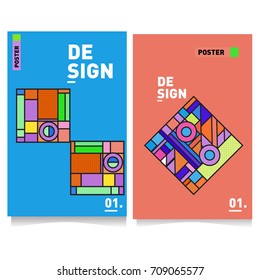 Vector covers design set with retro style. Cool geometric memphis style poster template. Summer and autumn design template.