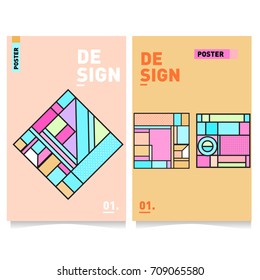 Vector covers design set with retro style. Cool geometric memphis style poster template. Summer and autumn design template.