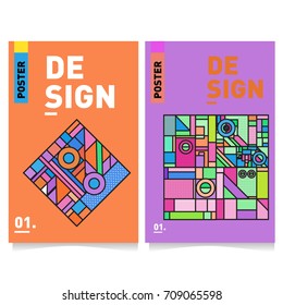 Vector covers design set with retro style. Cool geometric memphis style poster template. Summer and autumn design template.