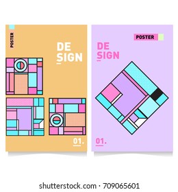 Vector covers design set with retro style. Cool geometric memphis style poster template. Summer and autumn design template.