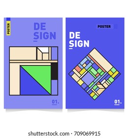 Vector covers design set with retro style. Cool geometric memphis style poster template. Summer and autumn design template.