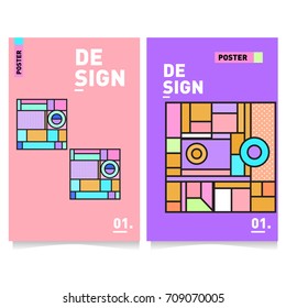 Vector covers design set with retro style. Cool geometric memphis style poster template. Summer and autumn design template.