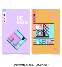 Vector covers design set with retro style. Cool geometric memphis style poster template. Summer and autumn design template.