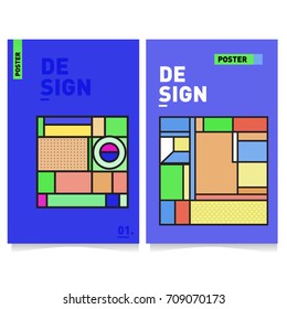 Vector covers design set with retro style. Cool geometric memphis style poster template. Summer and autumn design template.