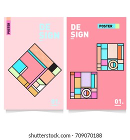 Vector covers design set with retro style. Cool geometric memphis style poster template. Summer and autumn design template.