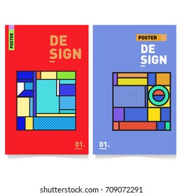 Vector covers design set with retro style. Cool geometric memphis style poster template. Summer and autumn design template.