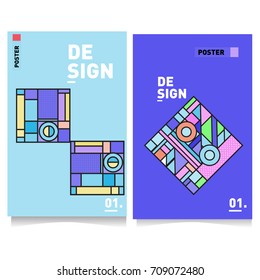 Vector covers design set with retro style. Cool geometric memphis style poster template. Summer and autumn design template.