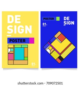 Vector covers design set with retro style. Cool geometric memphis style poster template. Summer and autumn design template.