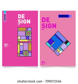 Vector covers design set with retro style. Cool geometric memphis style poster template. Summer and autumn design template.