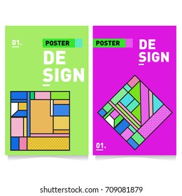 Vector covers design set with retro style. Cool geometric memphis style poster template. Summer and autumn design template.