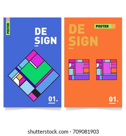 Vector covers design set with retro style. Cool geometric memphis style poster template. Summer and autumn design template.