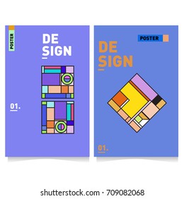 Vector covers design set with retro style. Cool geometric memphis style poster template. Summer and autumn design template.