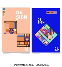 Vector covers design set with retro style. Cool geometric memphis style poster template. Summer and autumn design template.