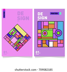 Vector covers design set with retro style. Cool geometric memphis style poster template. Summer and autumn design template.
