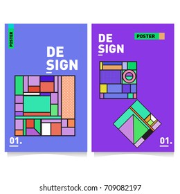 Vector covers design set with retro style. Cool geometric memphis style poster template. Summer and autumn design template.