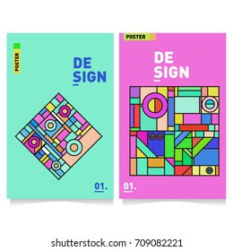 Vector covers design set with retro style. Cool geometric memphis style poster template. Summer and autumn design template.