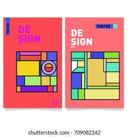 Vector covers design set with retro style. Cool geometric memphis style poster template. Summer and autumn design template.