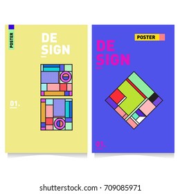 Vector covers design set with retro style. Cool geometric memphis style poster template. Summer and autumn design template.